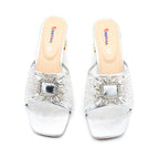 Crystal Brooch Mesh Block Heel Mule