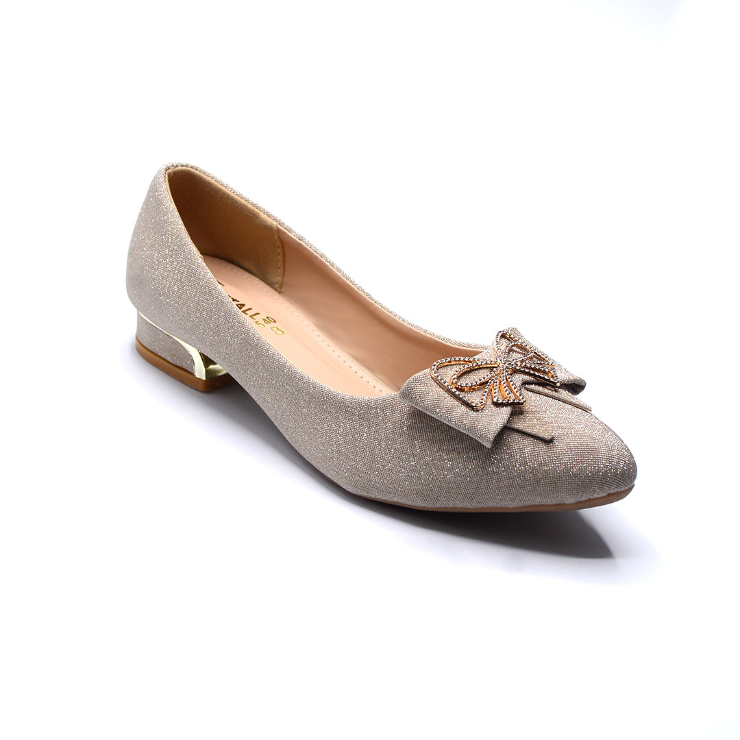 Champagne Glitter Bow Pointed-Toe Low-Heel Flats