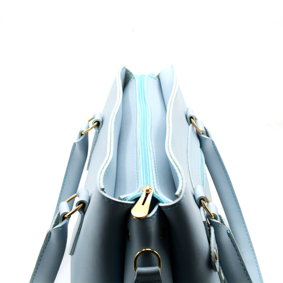 Sky Blue Structured Handbag with Front Zipper Pocket