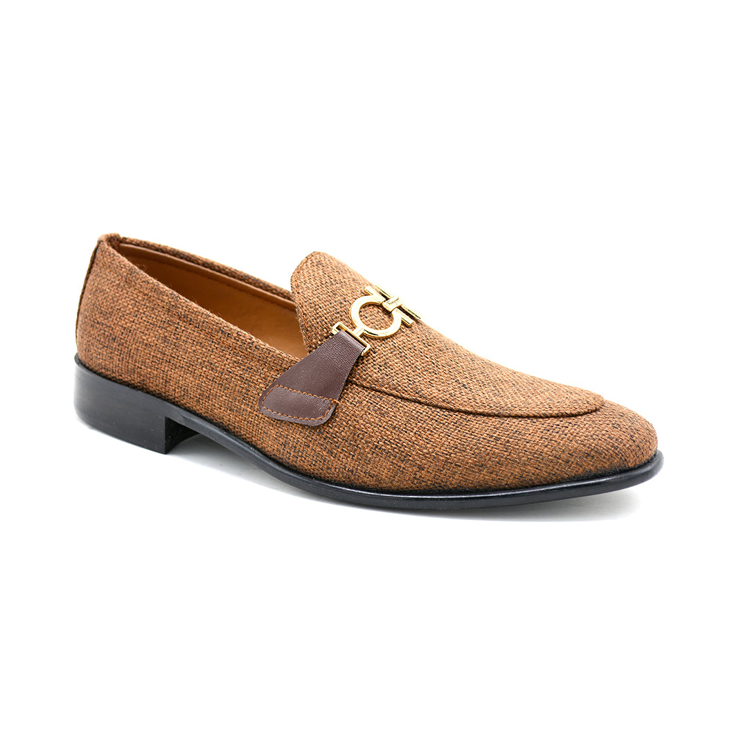 Brown Woven Loafer with Gold Bit Detail
