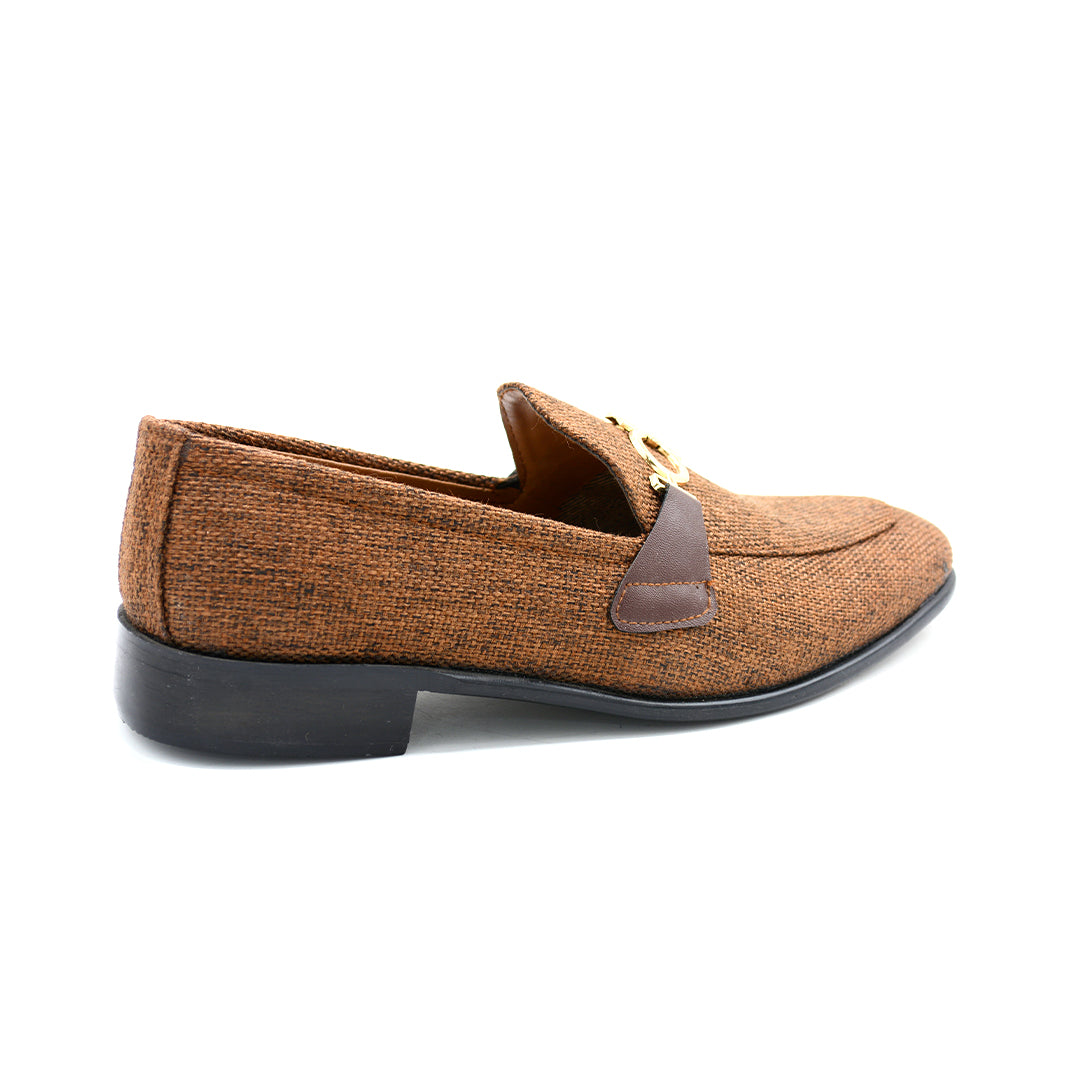Brown Woven Loafer with Gold Bit Detail