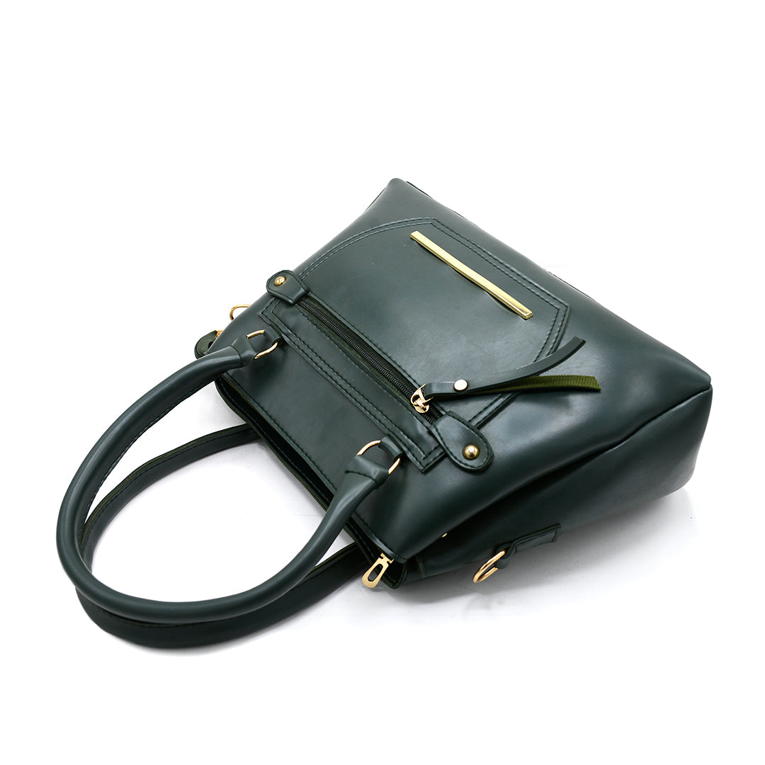 Green Structured Handbag with Front Zipper Pocket
