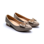 Champagne Glitter Bow Pointed-Toe Low-Heel Flats