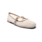 Ivory Mesh Mary Jane Flats with Buckle Strap