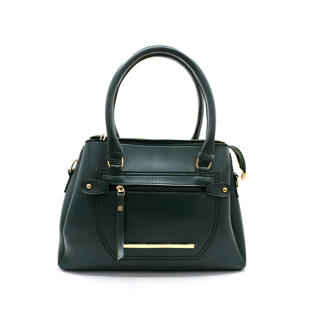 Green Structured Handbag with Front Zipper Pocket