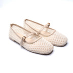 Ivory Mesh Mary Jane Flats with Buckle Strap