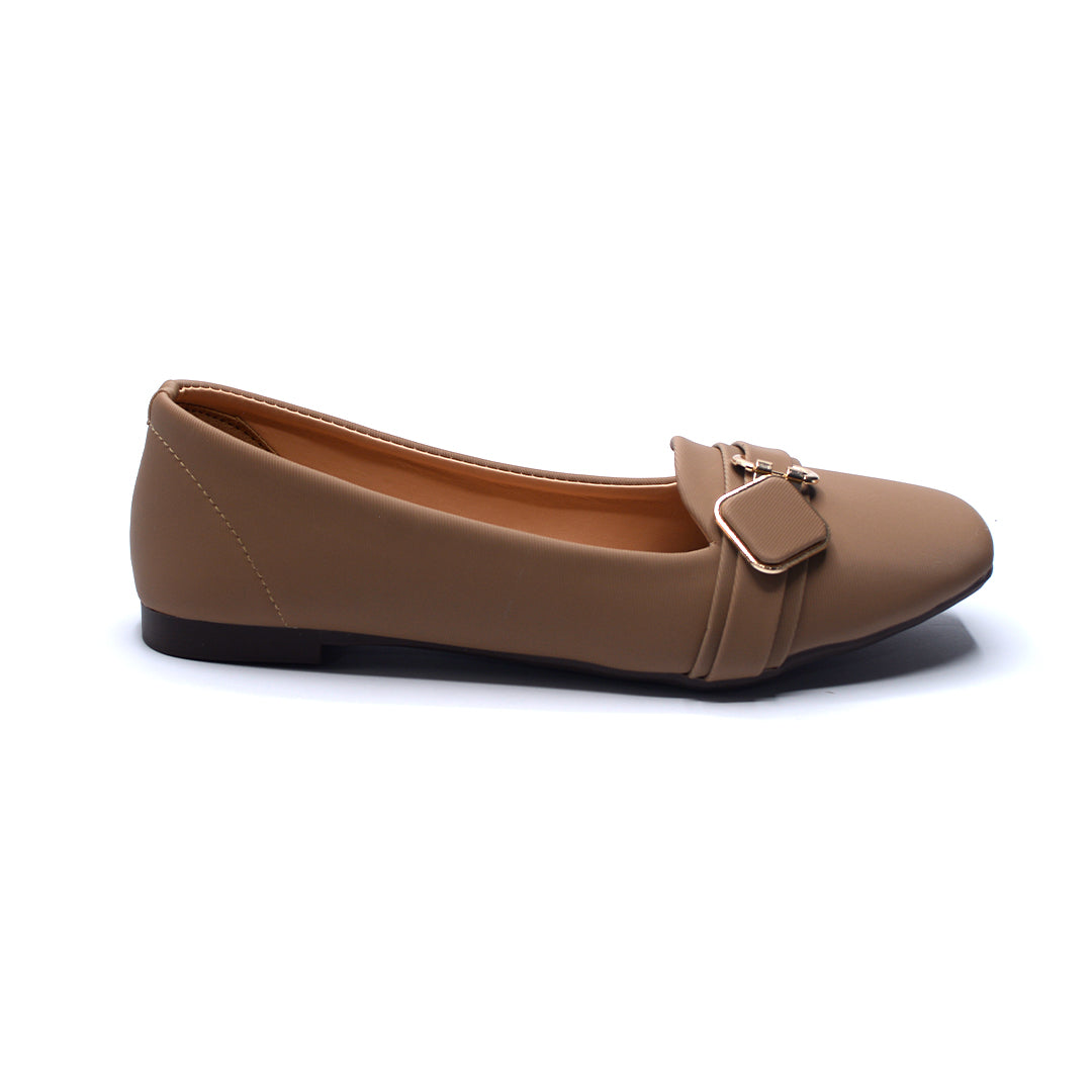 Taupe Buckle Detail Ballet Flats