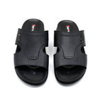 Black Leather Comfort Slides