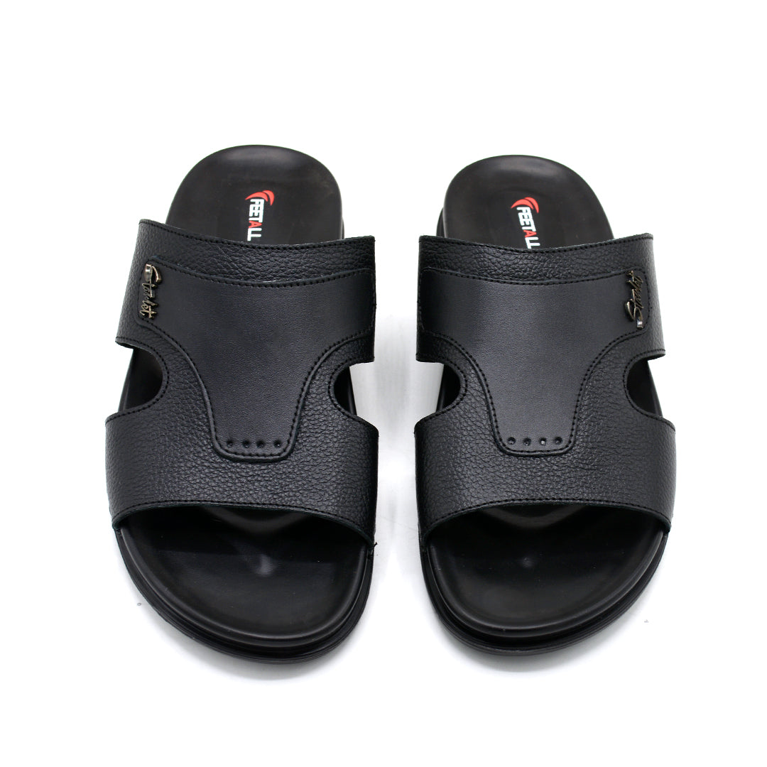 Black Leather Comfort Slides