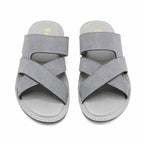 Cross-Strap Grey Suede Slide Sandals