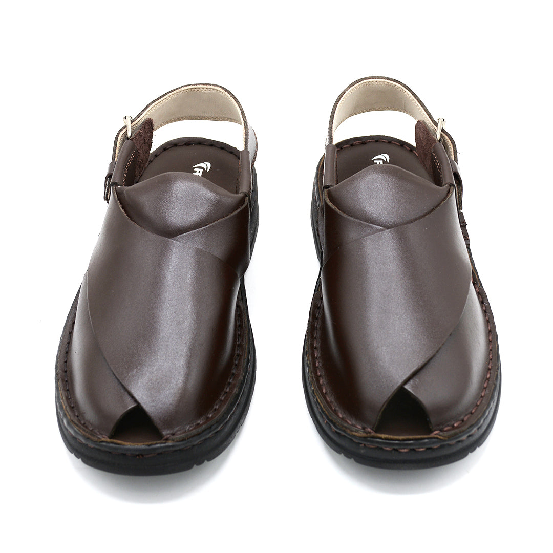 Handcrafted Brown Leather Peshawari Buckle Sandal