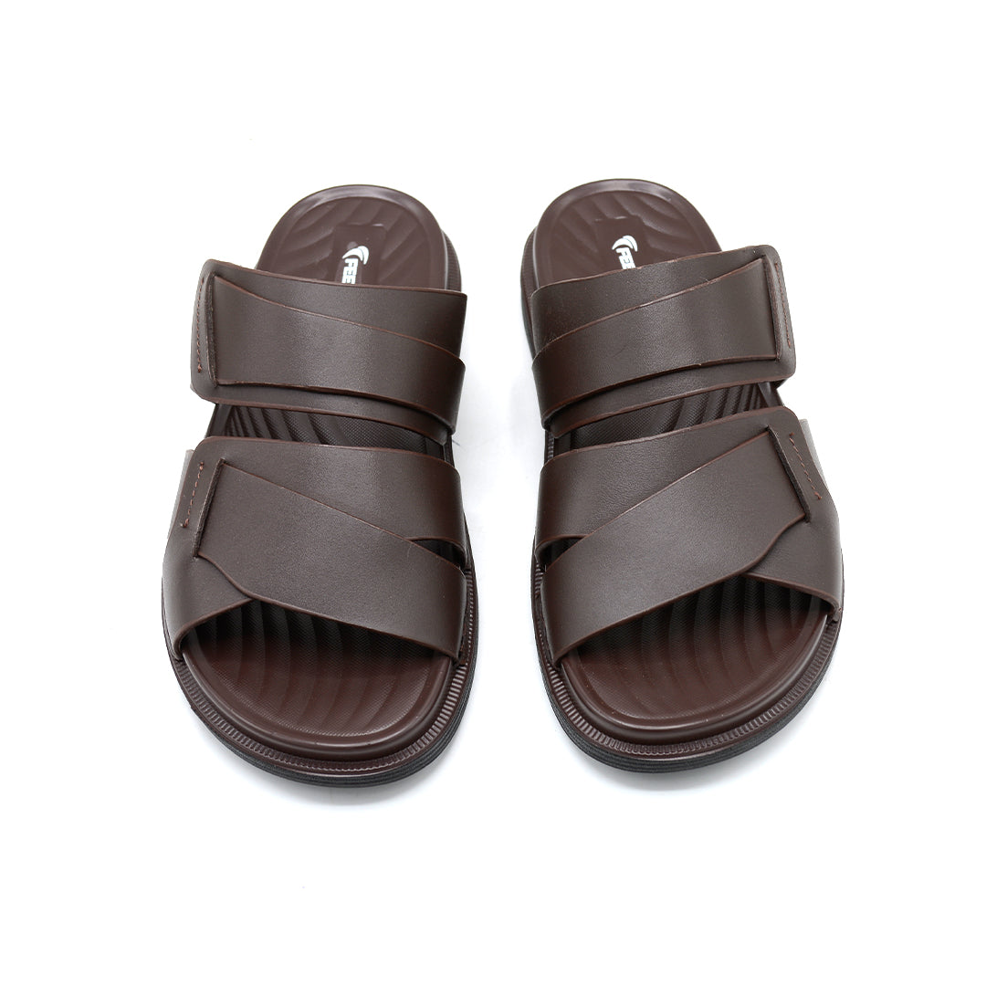 Men's Comfort Brown Cross Strap Slides