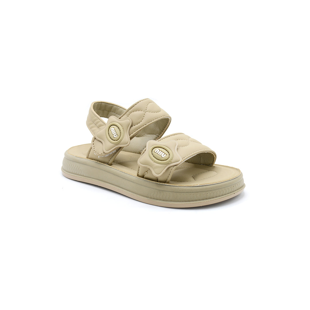 Quilted Star Velcro Platform Sandals Beige