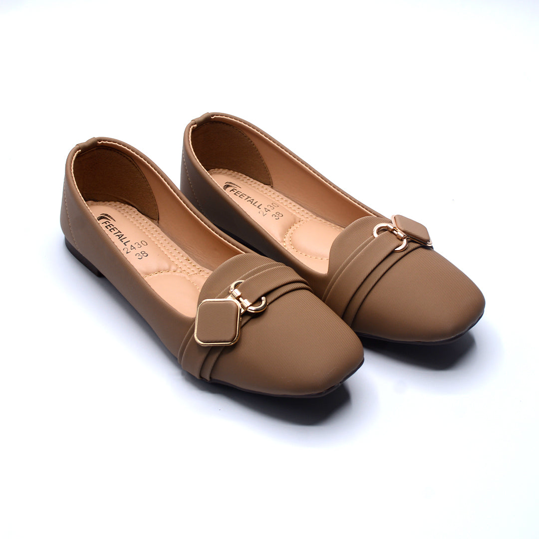 Taupe Buckle Detail Ballet Flats