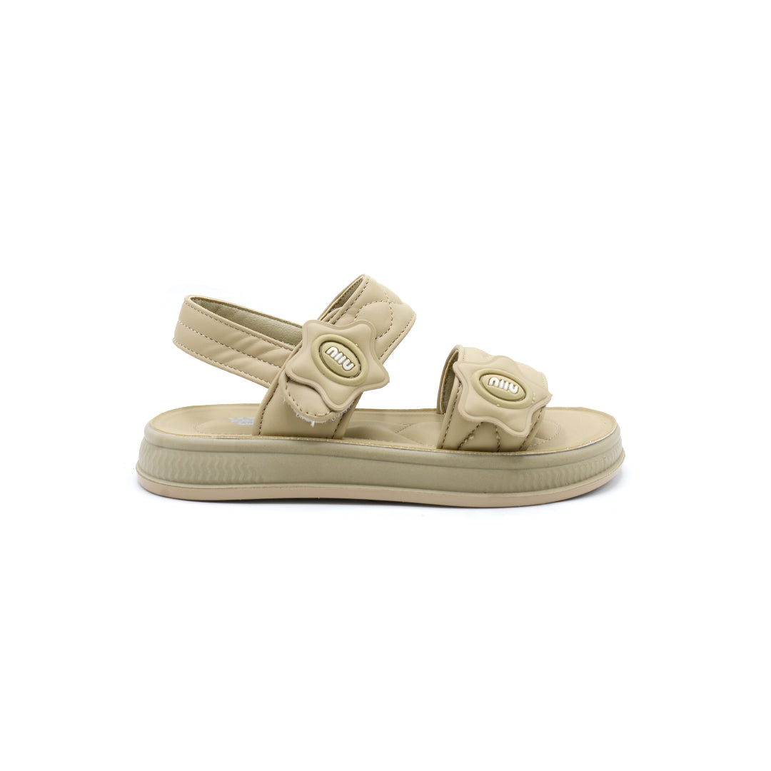 Quilted Star Velcro Platform Sandals Beige