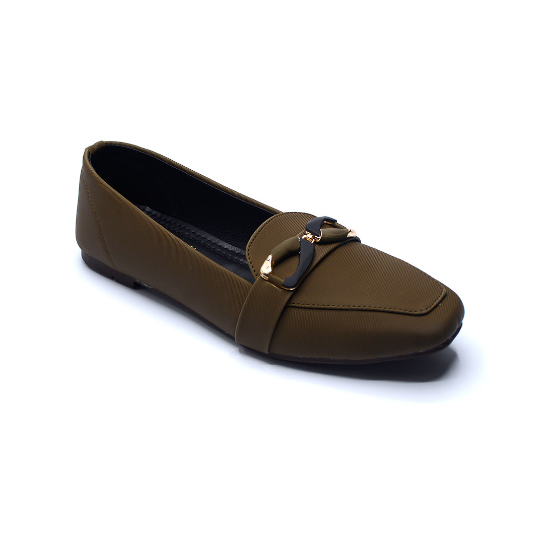 Olive Green Buckle Detail Loafers