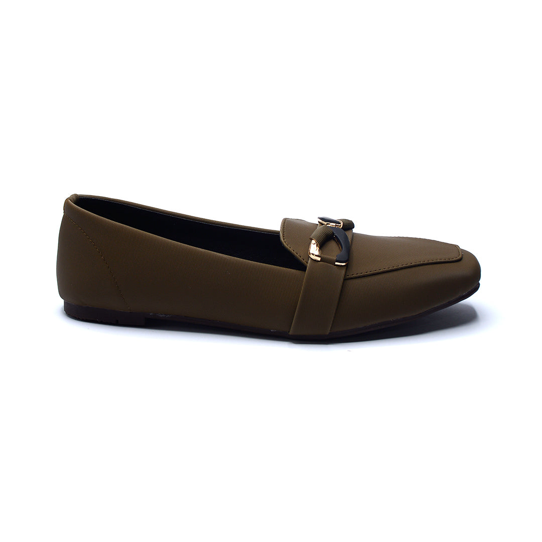 Olive Green Buckle Detail Loafers