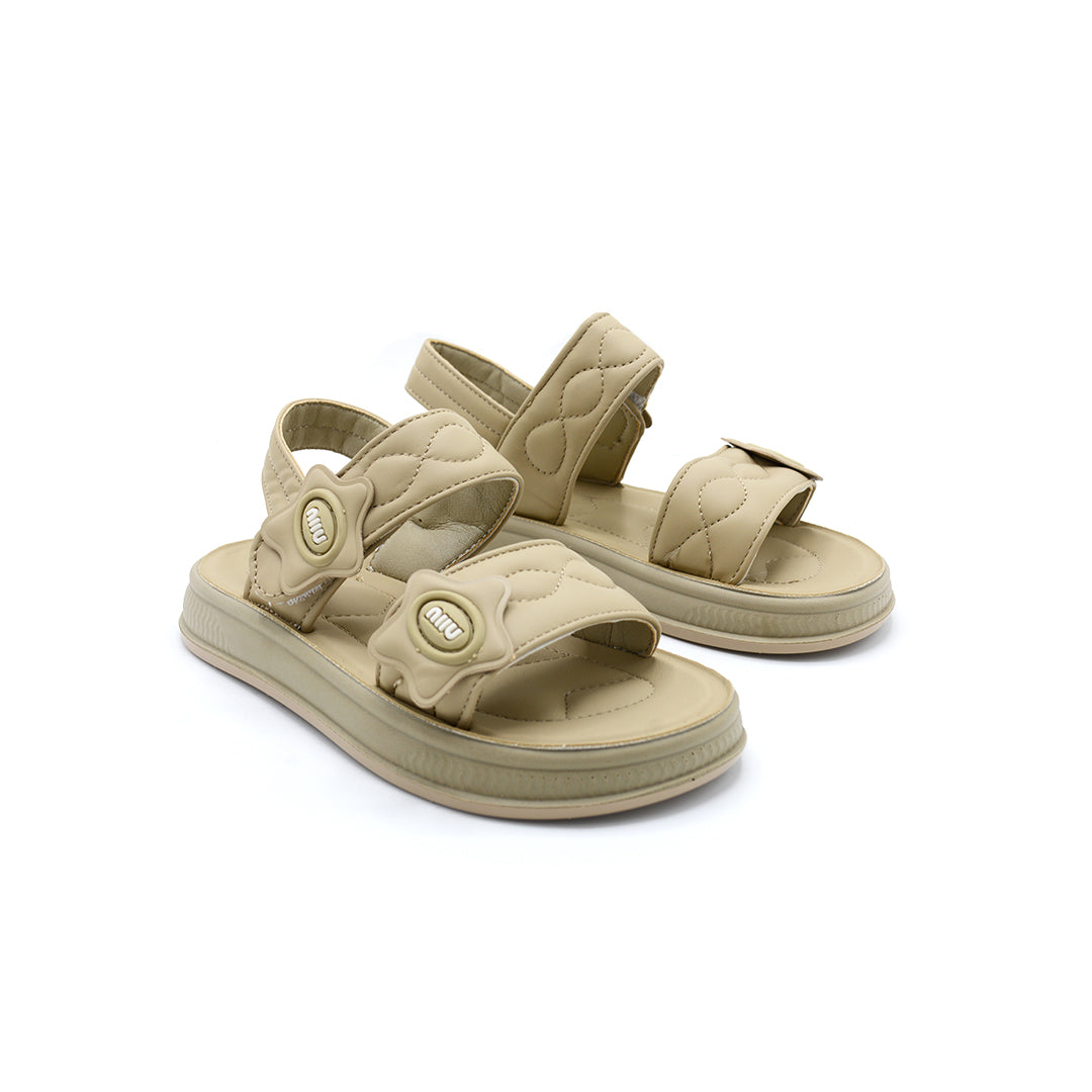 Quilted Star Velcro Platform Sandals Beige