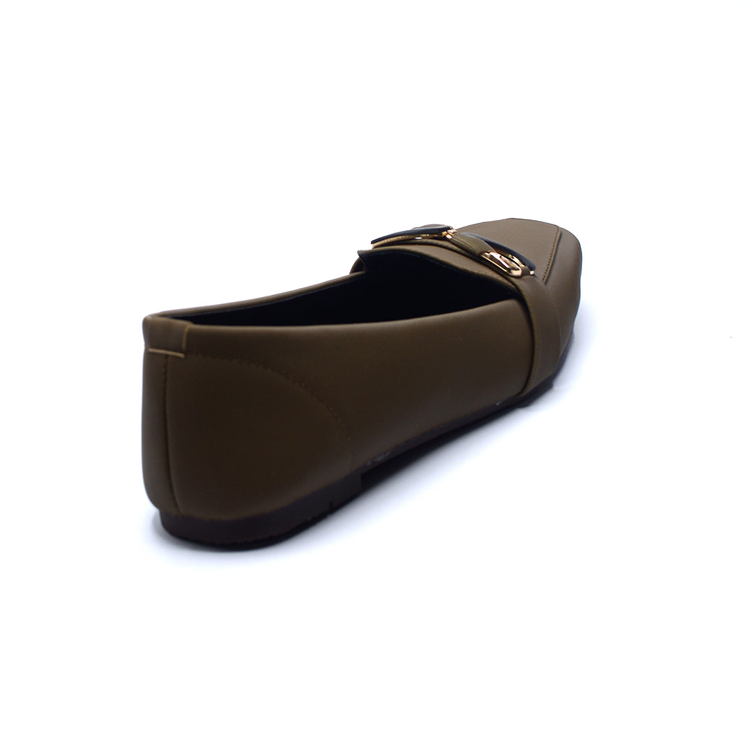 Olive Green Buckle Detail Loafers