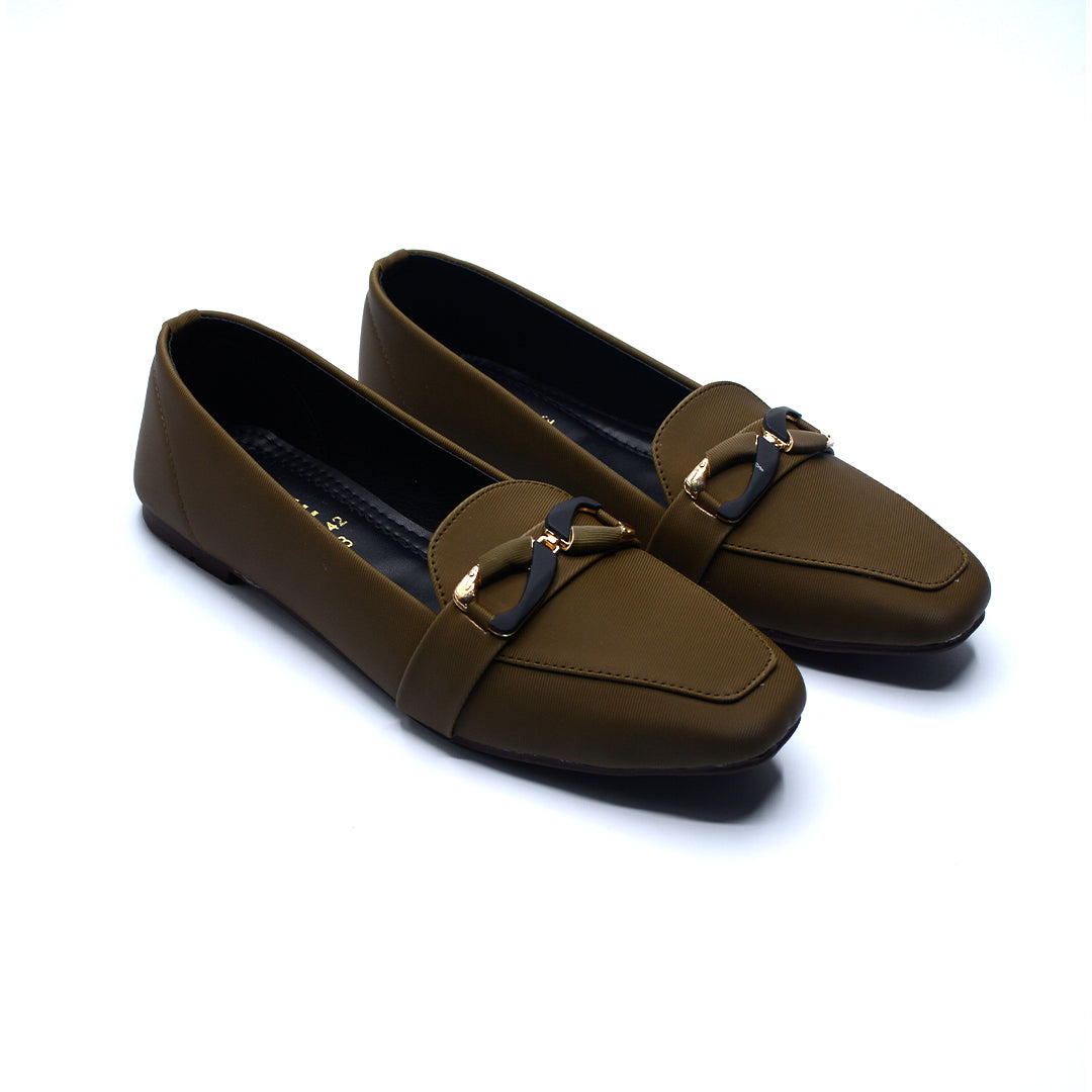 Olive Green Buckle Detail Loafers