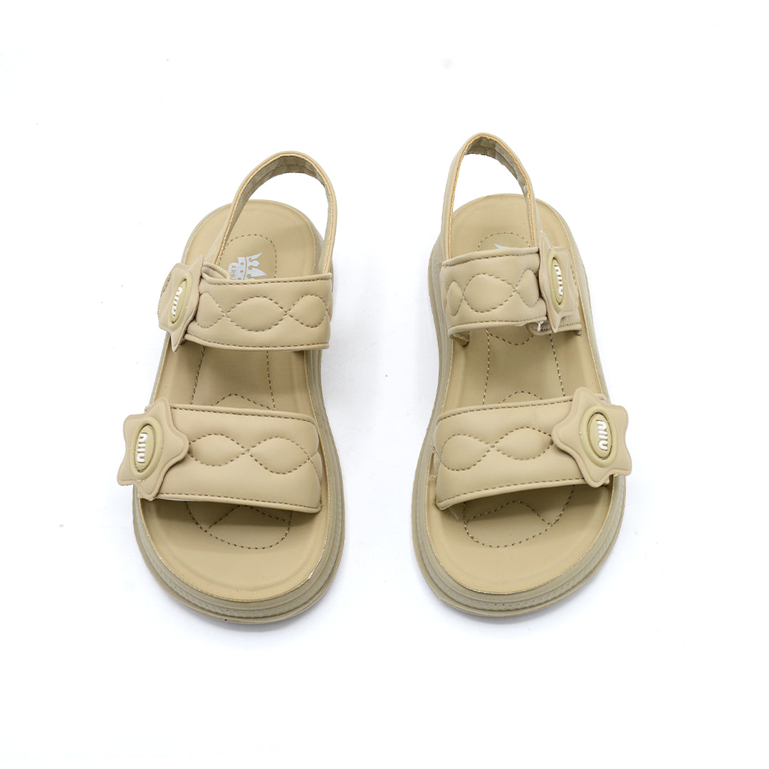 Quilted Star Velcro Platform Sandals Beige