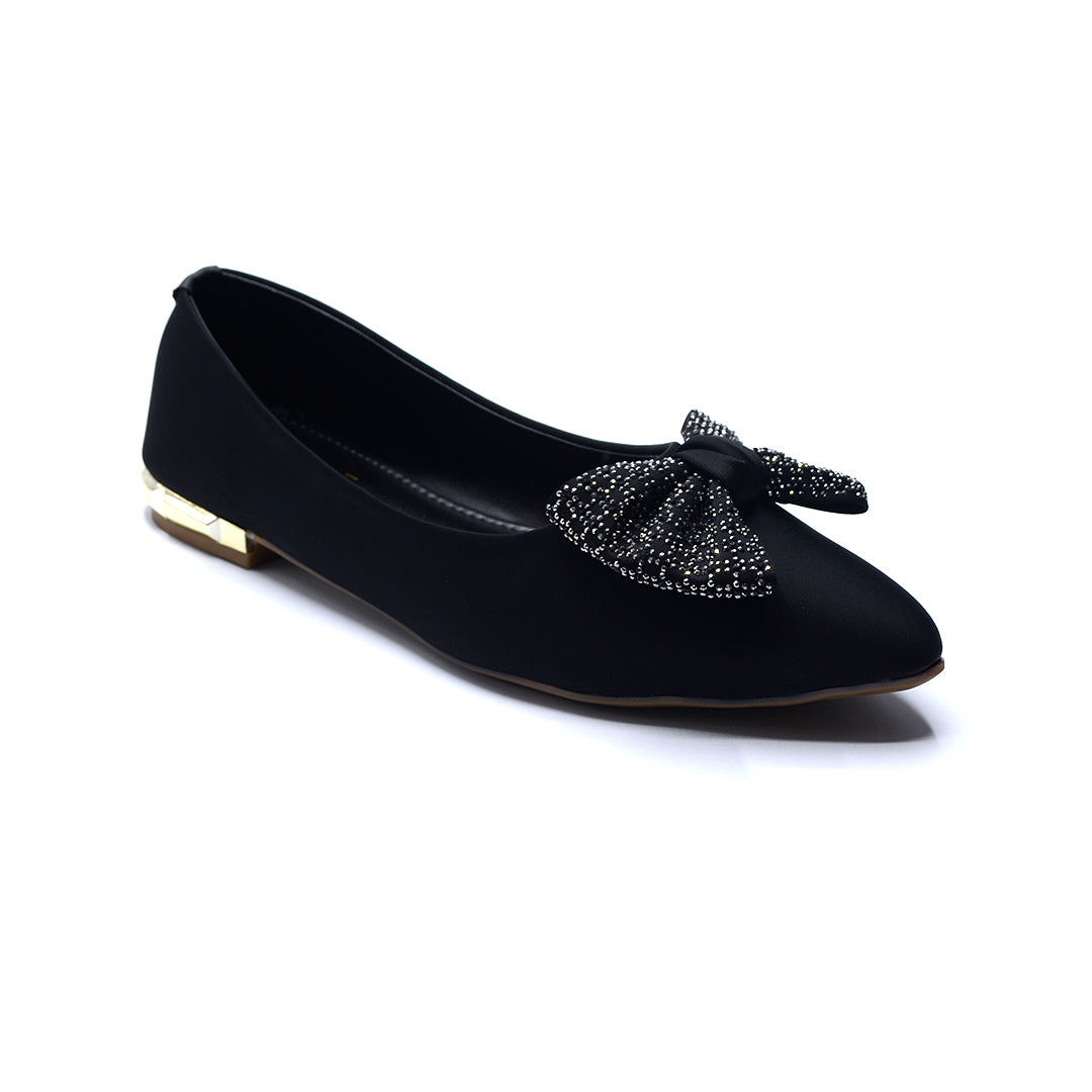 Black Embellished Bow Ballet Flats