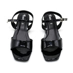 Glossy Strap Block Heel Sandals