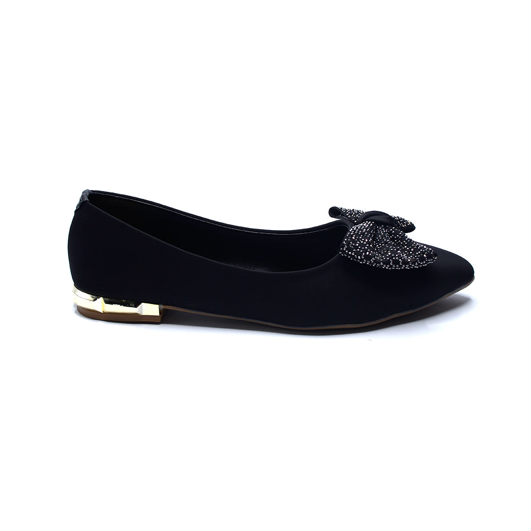 Black Embellished Bow Ballet Flats