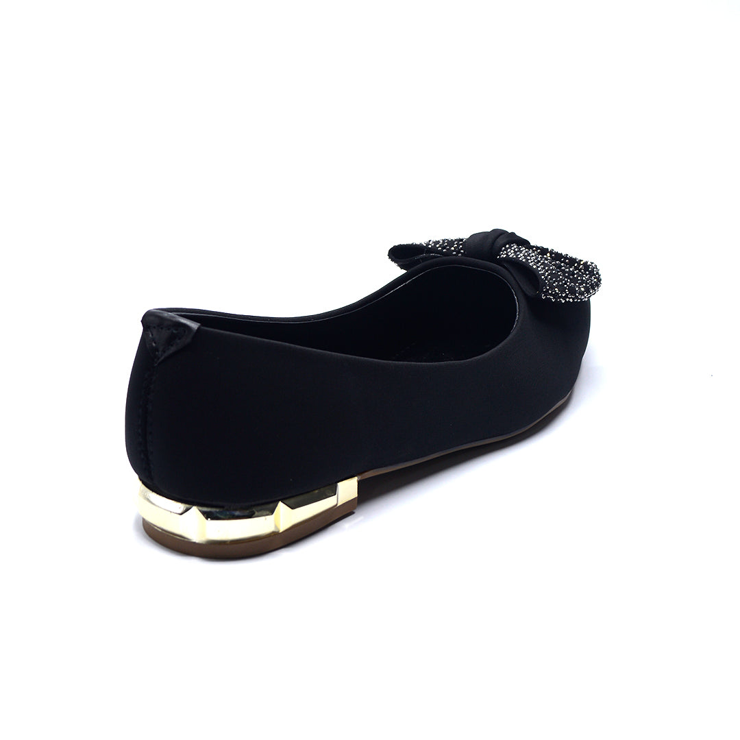 Black Embellished Bow Ballet Flats