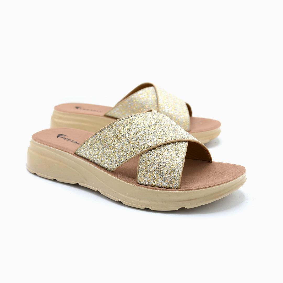Glitter Cross Strap Comfort Slides