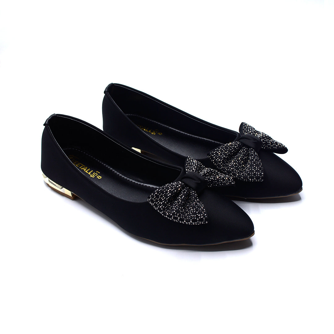 Black Embellished Bow Ballet Flats