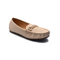 Beige Textured Buckle Moccasin Loafers