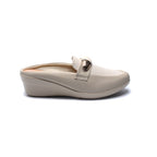 Ivory Wedge Mules with Gold Accent Detail