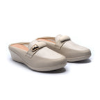 Ivory Wedge Mules with Gold Accent Detail