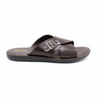 Crossover Buckle Leather Slide Sandal