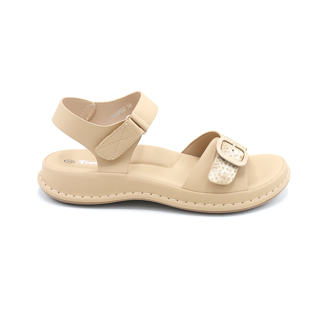 Camel Buckle Comfort Sandal with Ankle Strap
