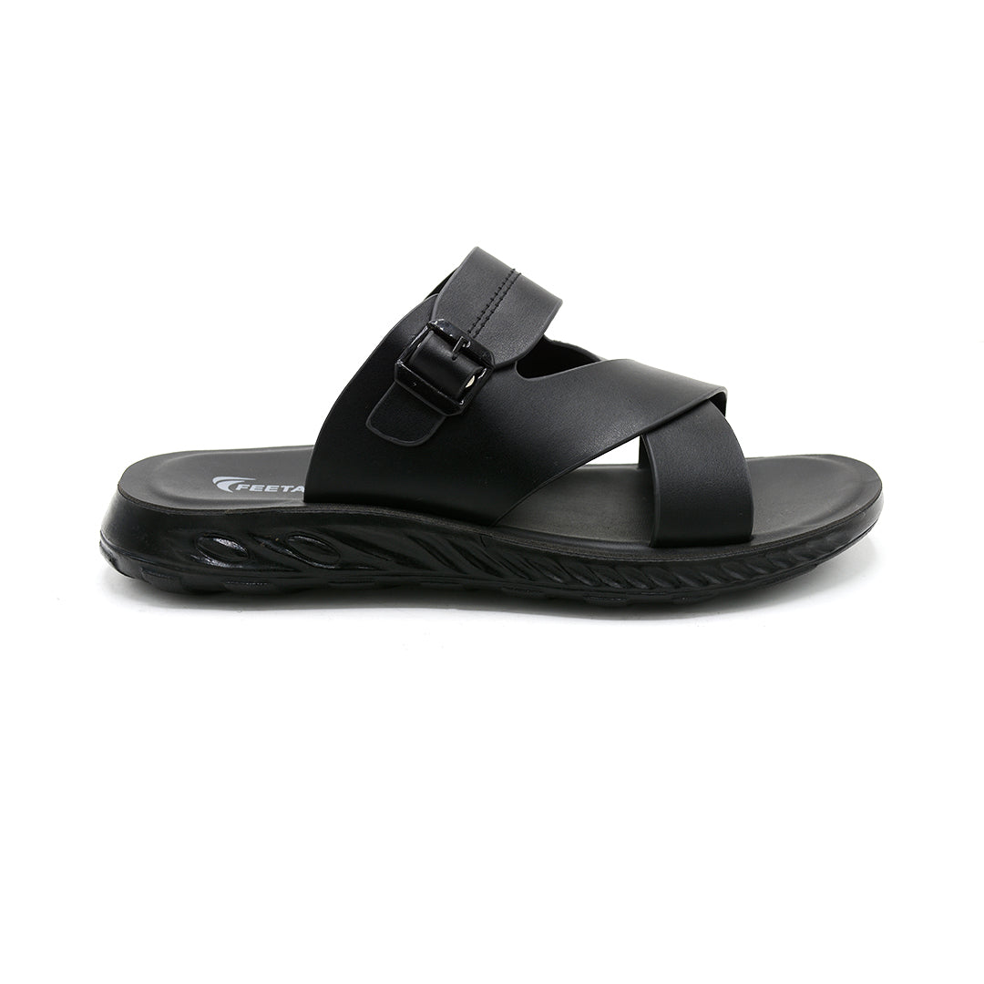Men’s Contemporary Cross-Strap Buckle Slides