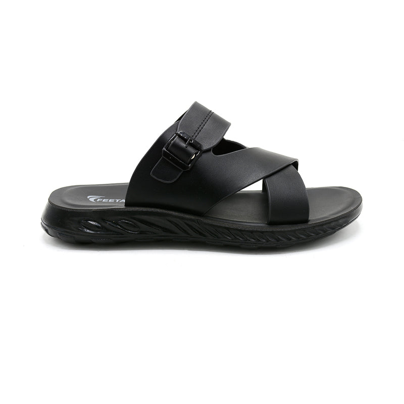 Men’s Contemporary Cross-Strap Buckle Slides