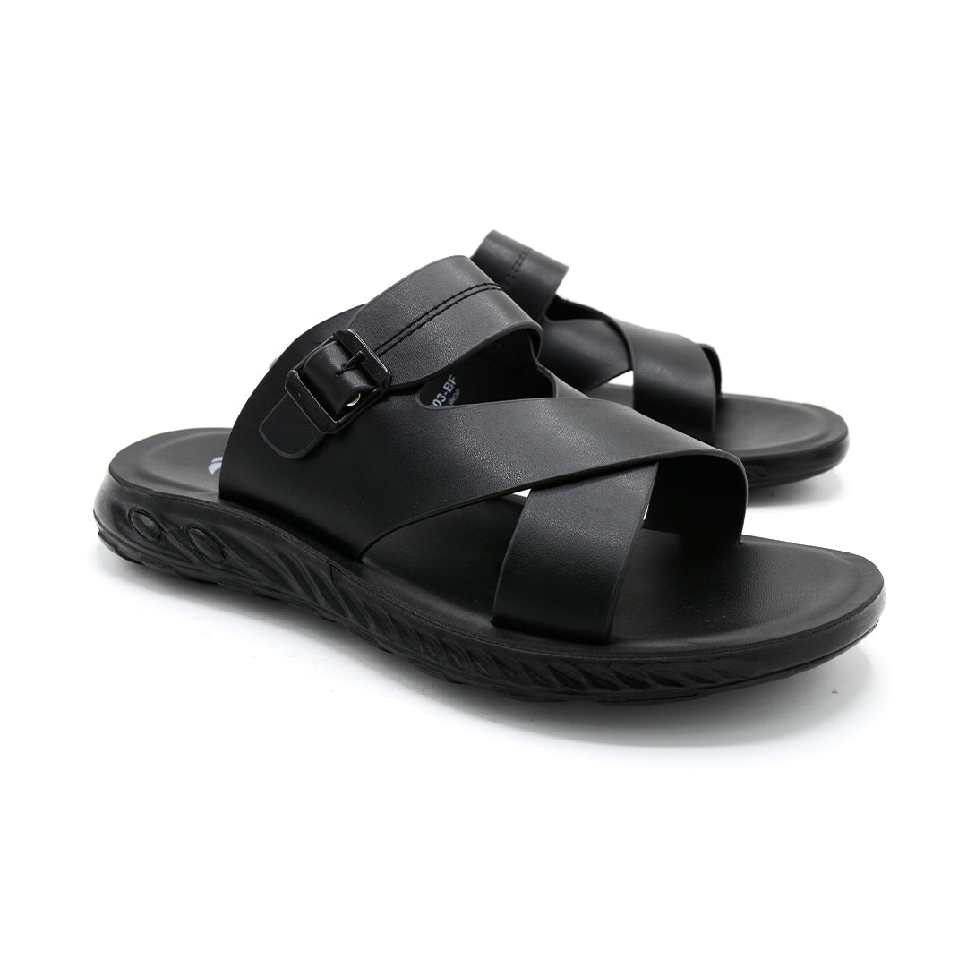 Men’s Contemporary Cross-Strap Buckle Slides