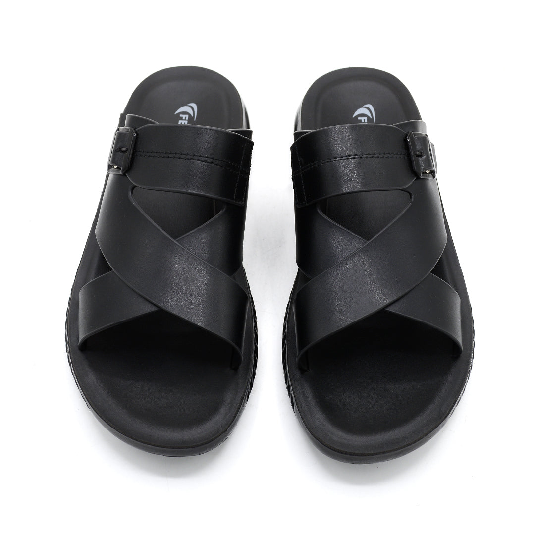 Men’s Contemporary Cross-Strap Buckle Slides