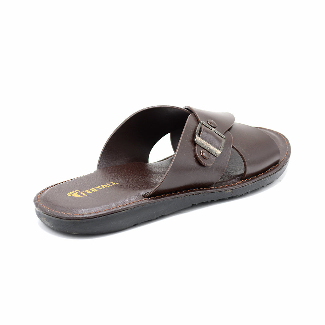 Crossover Buckle Leather Slide Sandal