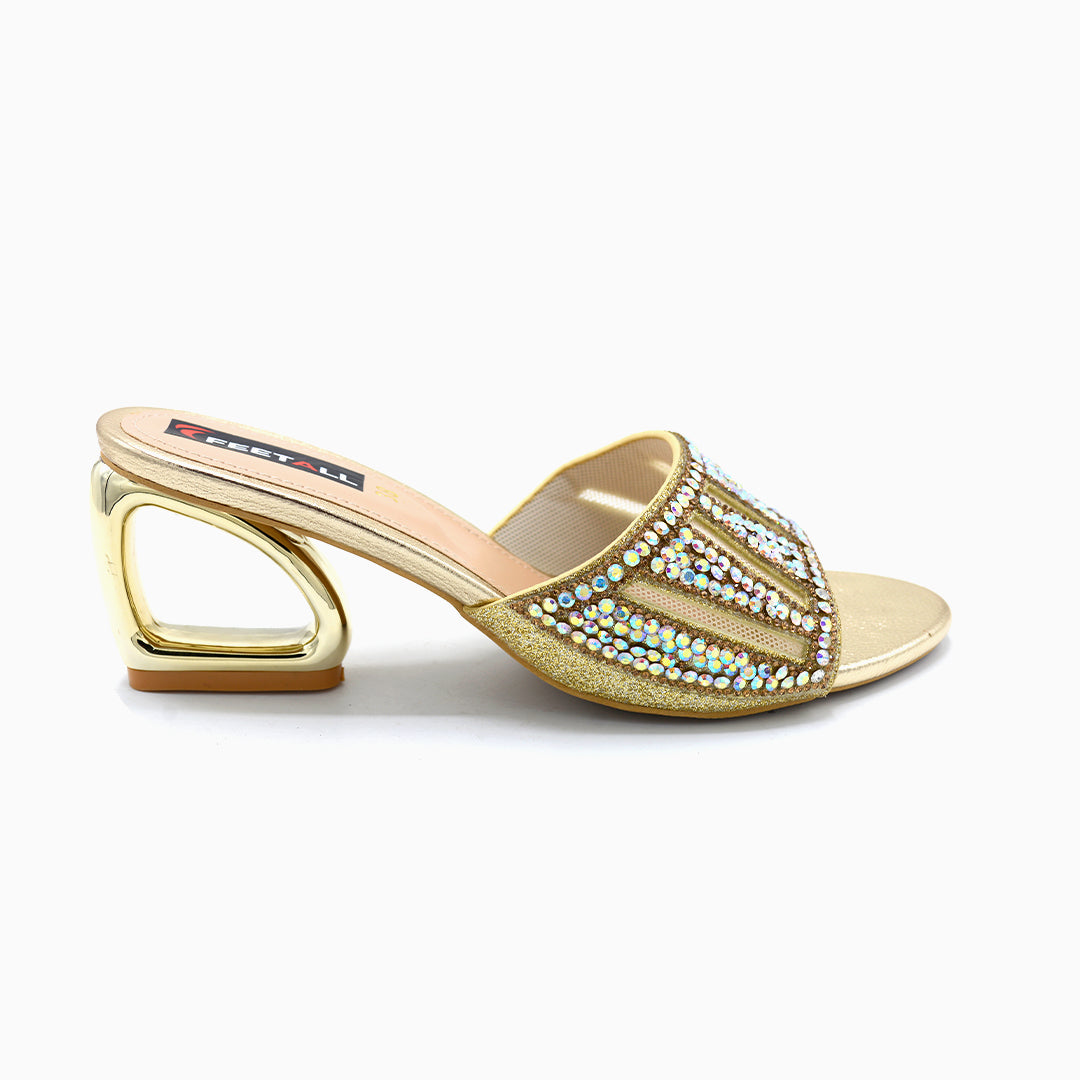 Rhinestone Embellished Block Heel Sandals