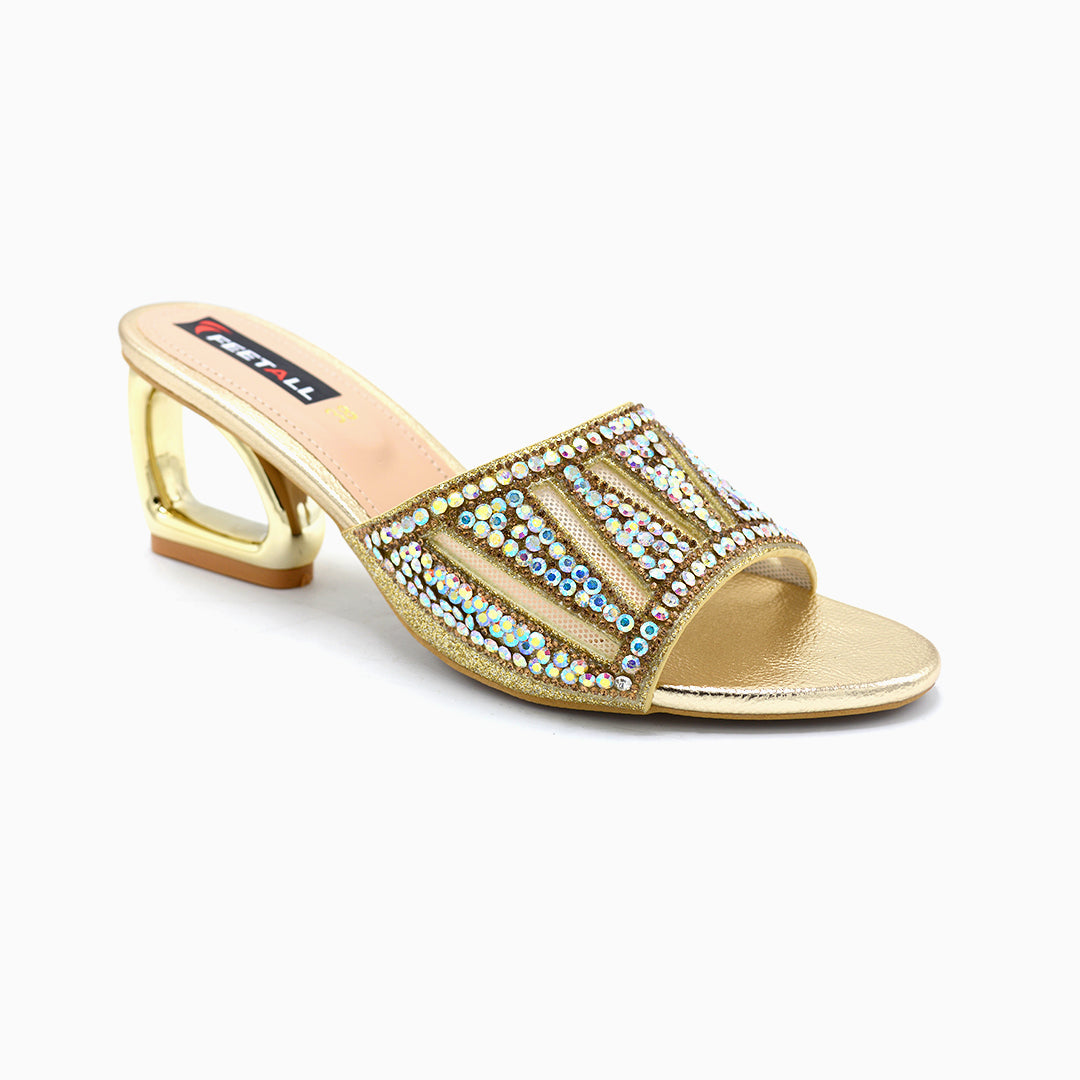 Rhinestone Embellished Block Heel Sandals