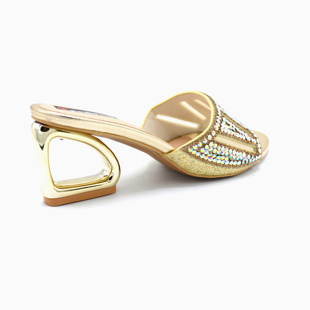 Rhinestone Embellished Block Heel Sandals