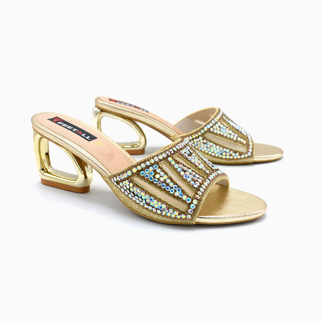 Rhinestone Embellished Block Heel Sandals