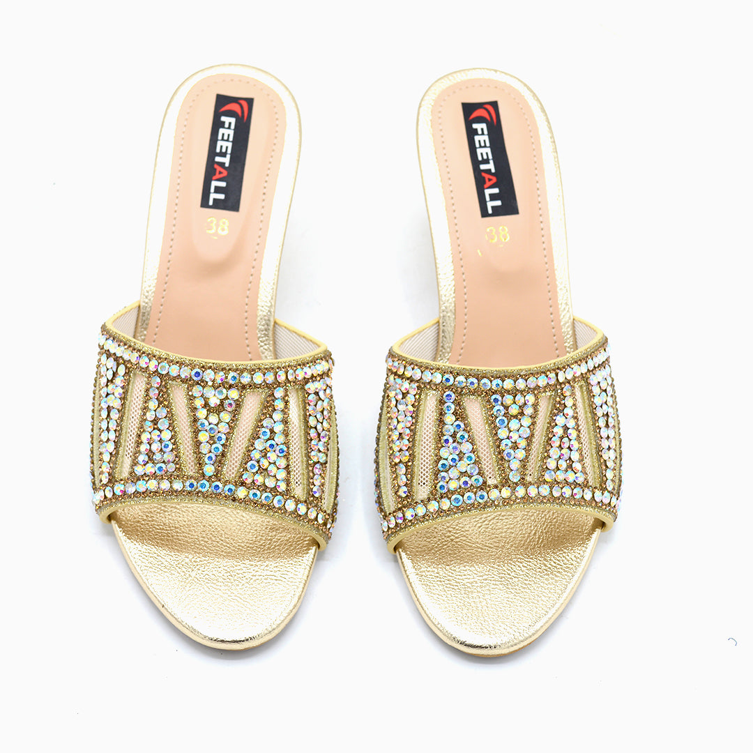 Rhinestone Embellished Block Heel Sandals