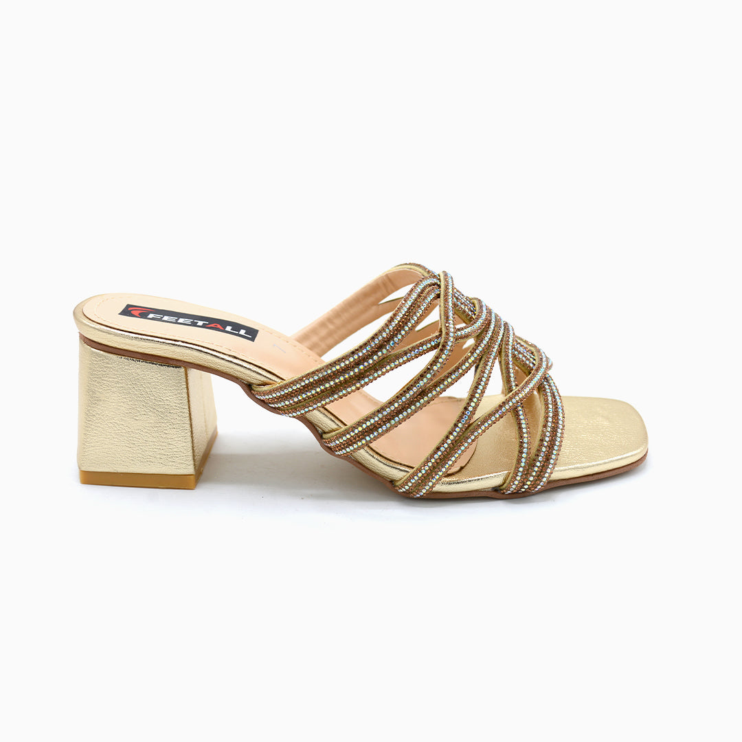 Strappy Metallic Block Heel Sandals