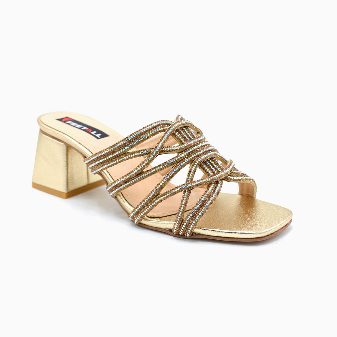 Strappy Metallic Block Heel Sandals