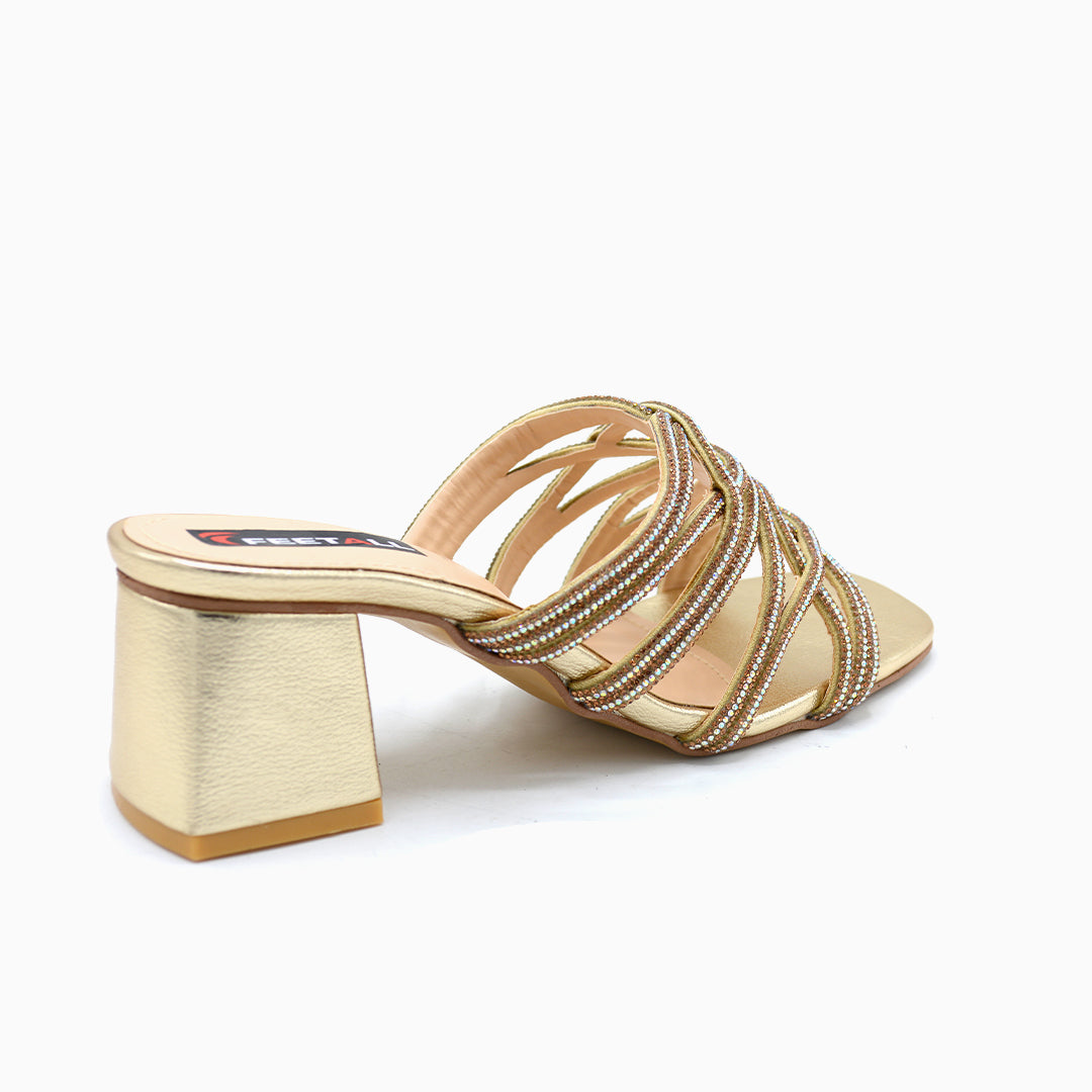 Strappy Metallic Block Heel Sandals