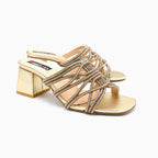 Strappy Metallic Block Heel Sandals
